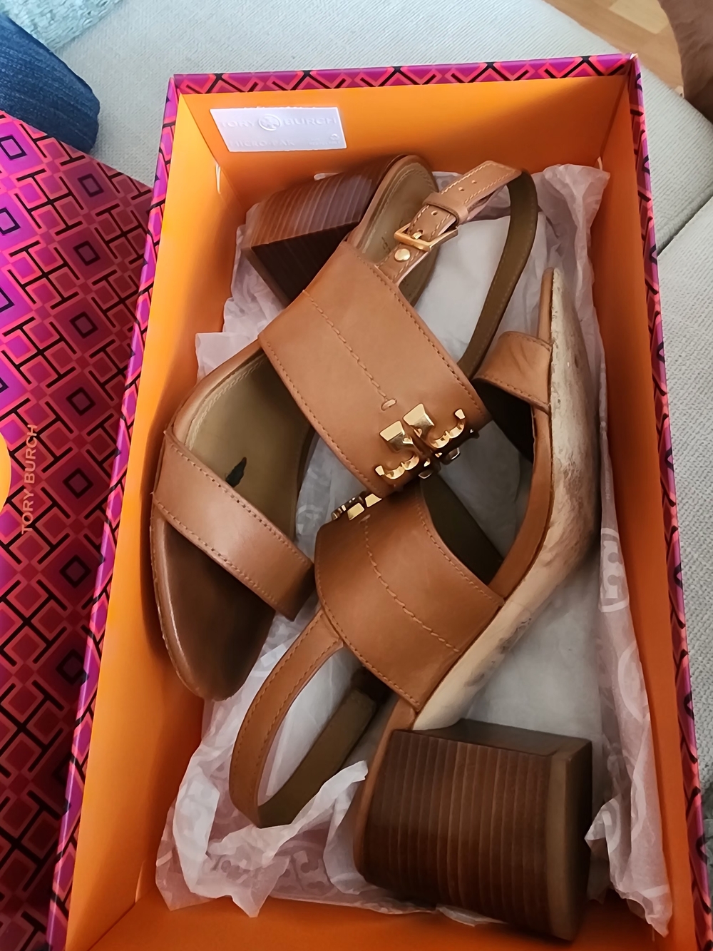 Tory Burch Tan Everly 65mm Calf Leather Sandal (US 7) - Picture 3 of 9